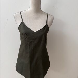 Zara Dark Olive Camisole Top,Small, NWOT, cross over detail
